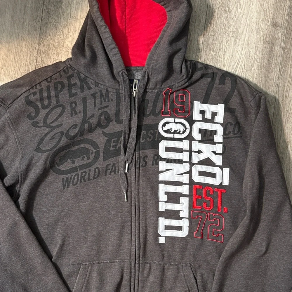 Ecko Unlimited Charcoal and Scarlet Zip-Up Hoodie - Picture 2 of 4